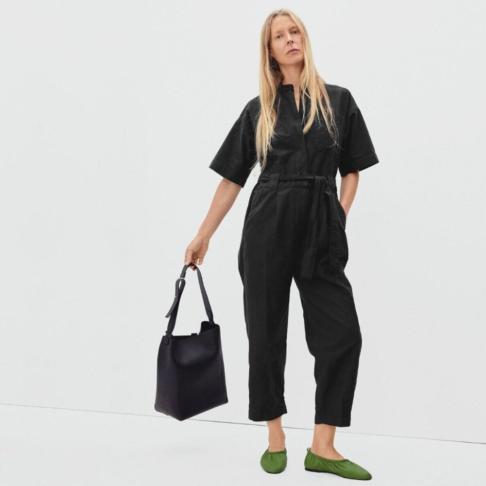 Everlane Black Short-Sleeve Linen Jumpsuit